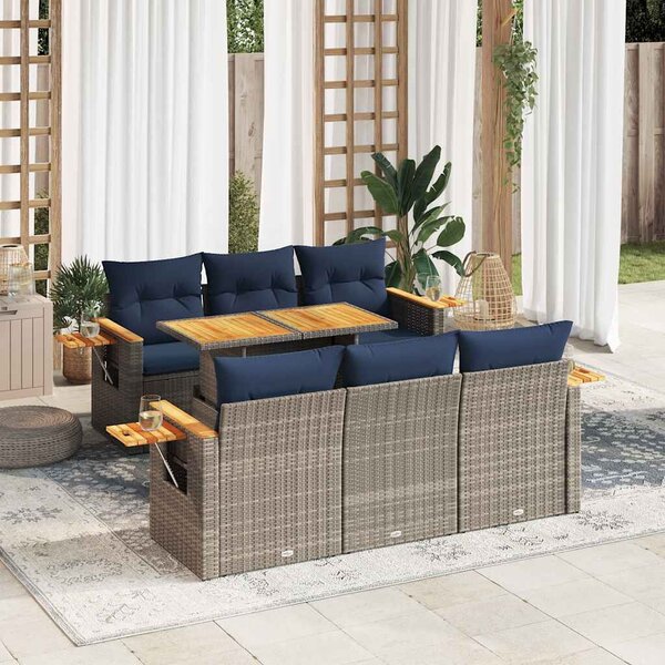 VidaXL 7 részes szürke polyrattan kerti ülőgarnitúra párnákkal