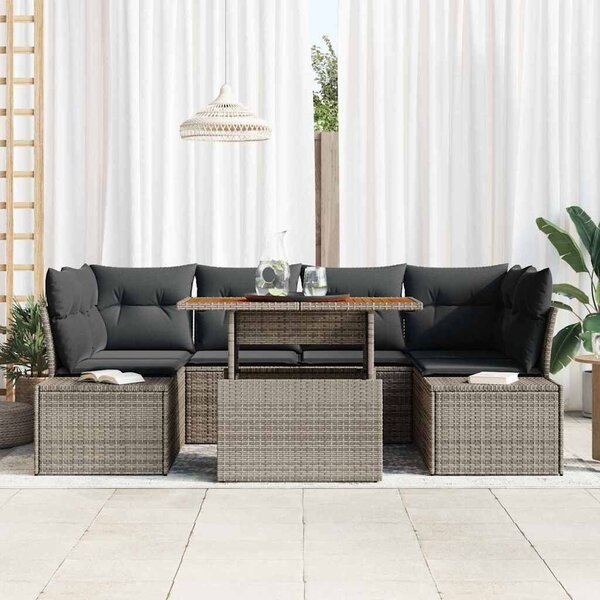 VidaXL Kerti Kanapé Szett tárolóval 7 pcs Szürke Poli rattan