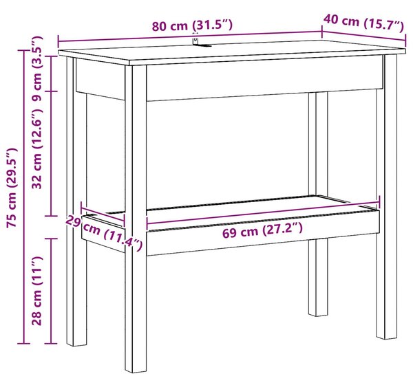 VidaXL Konzolasztal polcokkal Viaszbarna 80 x 40 x 75 cm Tömör fenyő
