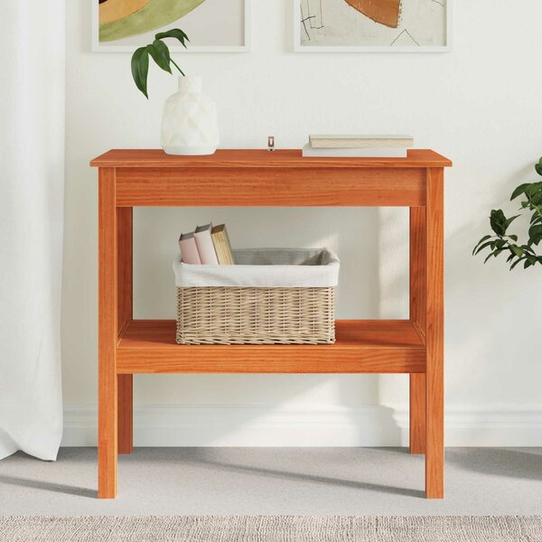 VidaXL Konzolasztal polcokkal Viaszbarna 80 x 40 x 75 cm Tömör fenyő
