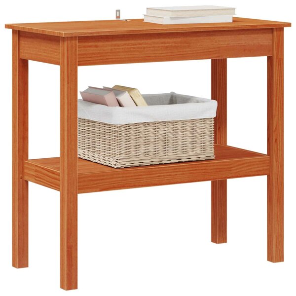 VidaXL Konzolasztal polcokkal Viaszbarna 80 x 40 x 75 cm Tömör fenyő
