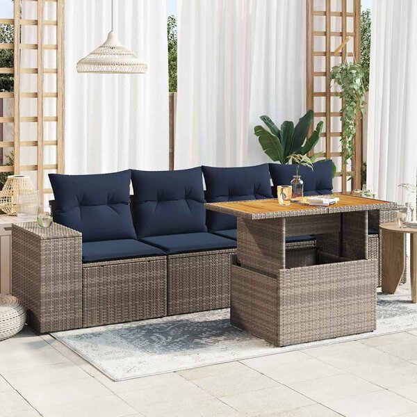 VidaXL 5 részes szürke polyrattan kerti ülőgarnitúra párnákkal
