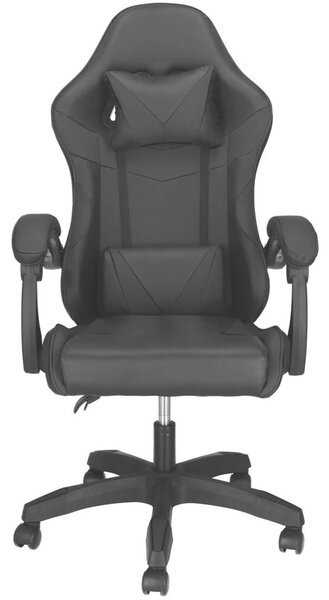 Ergonomikus gamer irodai szék deréktámasszal, fejtámlával, 360 fokos forgással, 114-123x55x50 cm, fekete