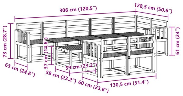 VidaXL Kültéri kanapé szett 9 pcs Fehér Tömör Akácfa