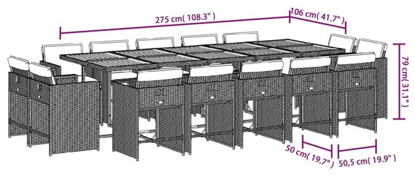 VidaXL 15 részes szürke polyrattan kerti ülőgarnitúra párnákkal