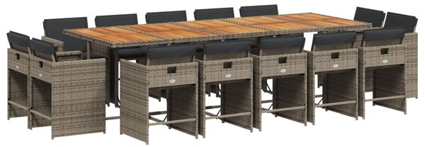 VidaXL 15 részes szürke polyrattan kerti ülőgarnitúra párnákkal