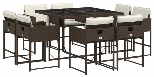 VidaXL 9 részes barna polyrattan kerti étkezőgarnitúra párnákkal
