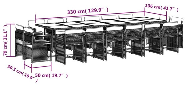 VidaXL 17 részes szürke polyrattan kerti étkezőgarnitúra párnákkal