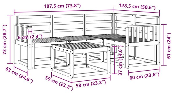 VidaXL Kültéri kanapé szett 5 pcs Fehér 59 x 59 x 37 cm Tömör Akácfa