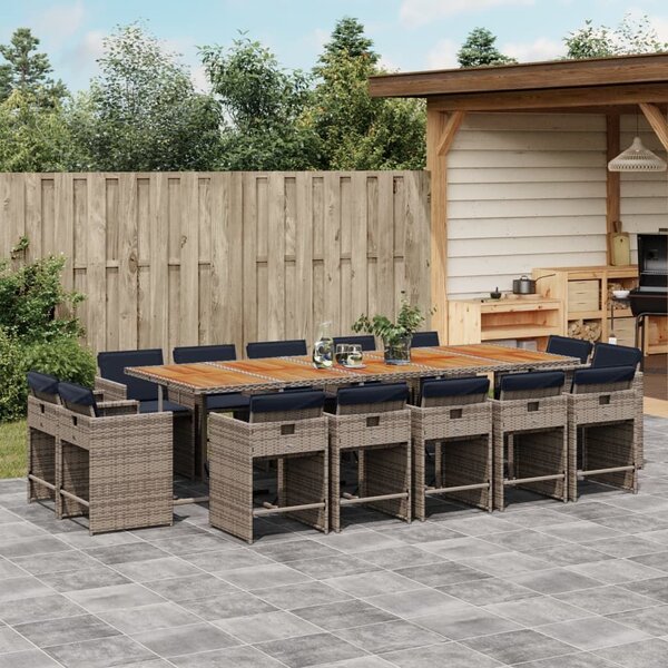 VidaXL 15 részes szürke polyrattan kerti ülőgarnitúra párnákkal