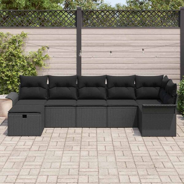 Kerti Kanapé Szett párnával tárolóval 7 pcs Fekete Poli rattan