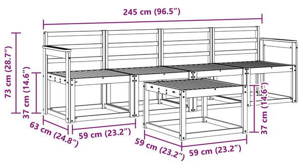 VidaXL Kültéri kanapé szett 5 pcs Fehér 59 x 59 x 37 cm Tömör Akácfa