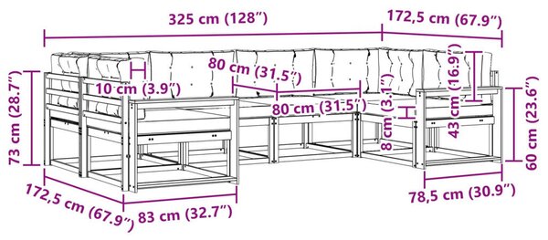 Kültéri kanapé szett párnával 6 pcs Természetes és krémszínű