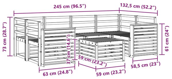 VidaXL Kültéri kanapé szett 7 pcs Fehér Tömör Akácfa