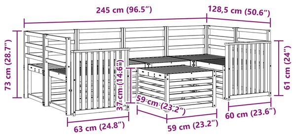 VidaXL Kültéri kanapé szett 7 pcs Fehér Tömör Akácfa