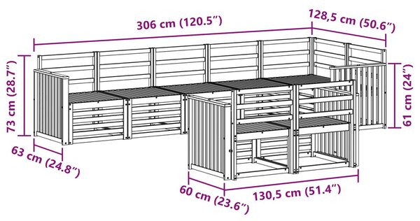 VidaXL Kültéri kanapé szett 8 pcs Fehér 306 x 128,5 x 73 cm