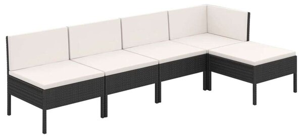 5 részes fekete polyrattan kerti ülőgarnitúra párnákkal