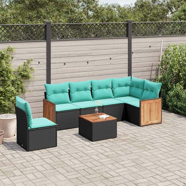 VidaXL 7 db fekete polyrattan kerti kanapégarnitúra párnákkal