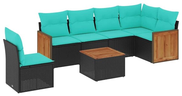 VidaXL 7 db fekete polyrattan kerti kanapégarnitúra párnákkal