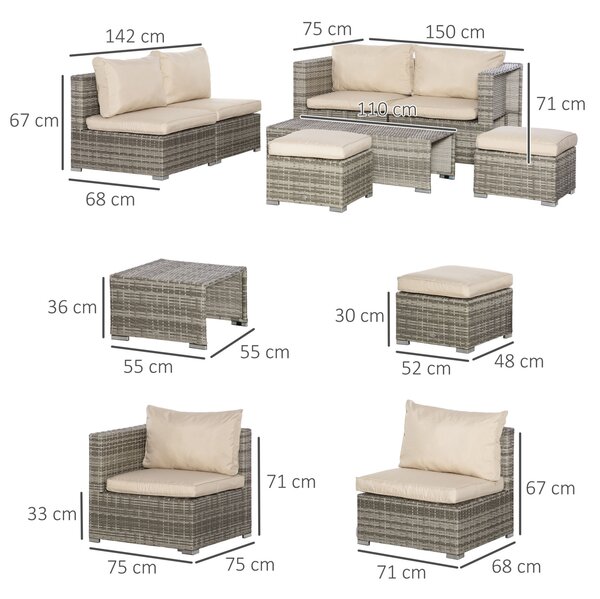 Outsunny Living kerti PE rattan ülőgarnitúra, 8 darabos, bézs