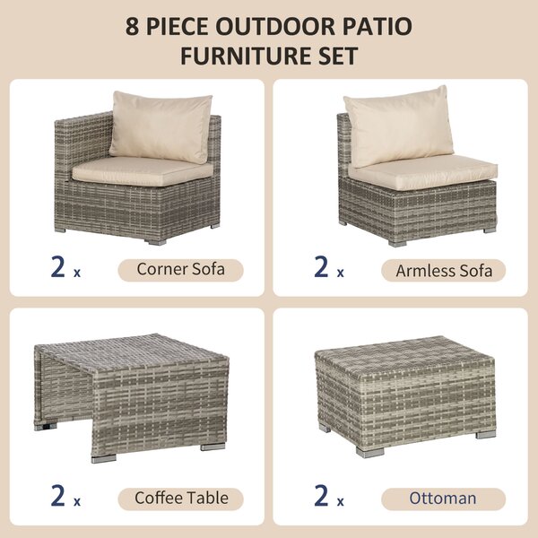 Outsunny Living kerti PE rattan ülőgarnitúra, 8 darabos, bézs