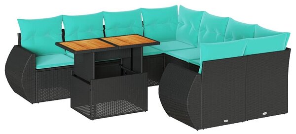 VidaXL 9 részes kerti bútorszett párnákkal, fekete, polirattan