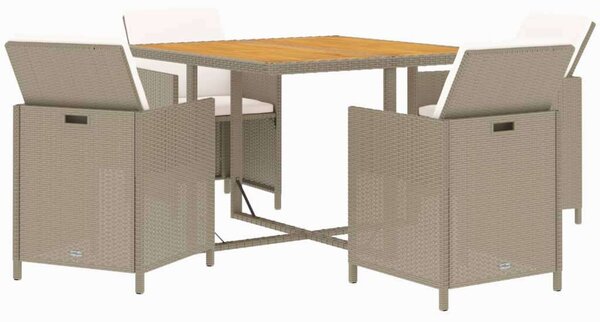 Polyrattan Kerti Étkezőgarnitúra - 5 részes - Bézs