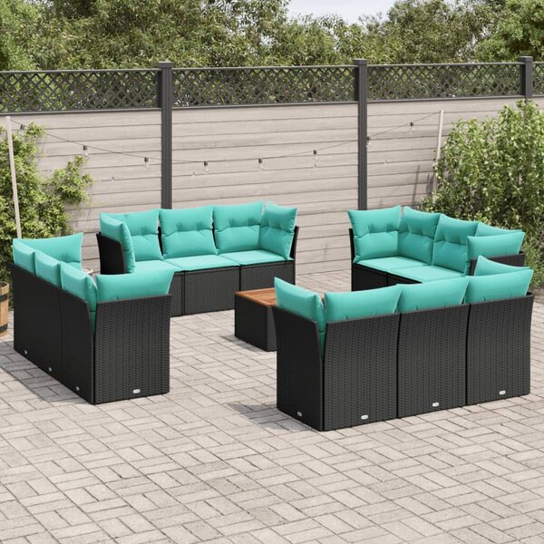 VidaXL 13 részes fekete polyrattan kerti ülőgarnitúra párnákkal