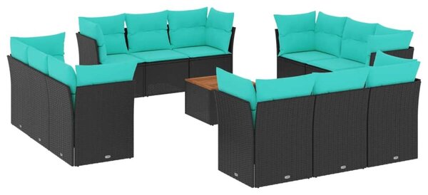 VidaXL 13 részes fekete polyrattan kerti ülőgarnitúra párnákkal