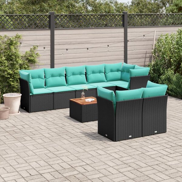 VidaXL 9 részes fekete polyrattan kerti ülőgarnitúra párnával
