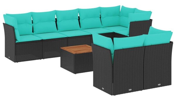VidaXL 9 részes fekete polyrattan kerti ülőgarnitúra párnával