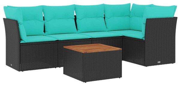 VidaXL 6 részes fekete polyrattan kerti ülőgarnitúra párnával