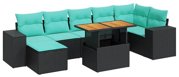 VidaXL 8 részes fekete polyrattan kerti ülőgarnitúra párnákkal