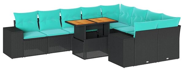 VidaXL kerti kanapé garnitúra párnákkal, 10 darabos, fekete, polirattan