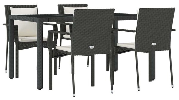 Polyrattan Kerti Étkezőgarnitúra - 5 részes - Fekete