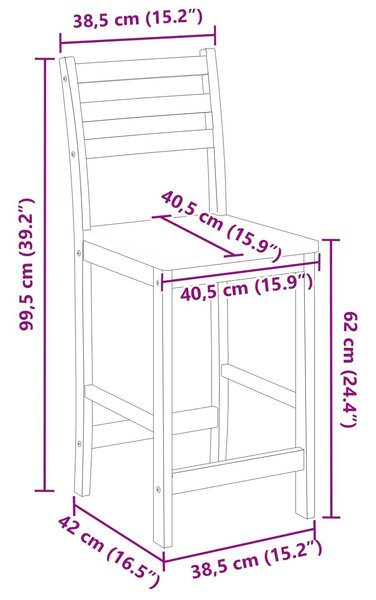 VidaXL Étkező Székek 2 pcs Fehér 40 x 47,5 x 99,5 cm Tömör Gumi Fa