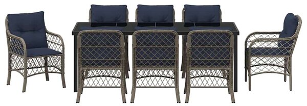 VidaXL Kert étkező szett párnával 9 pcs Szürke és fekete Rattan