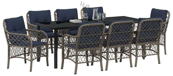 VidaXL Kert étkező szett párnával 9 pcs Szürke és fekete Rattan