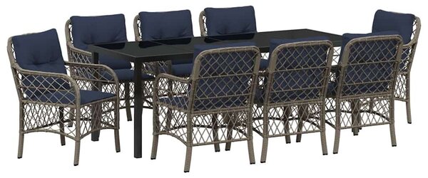 VidaXL Kert étkező szett párnával 9 pcs Szürke és fekete Rattan