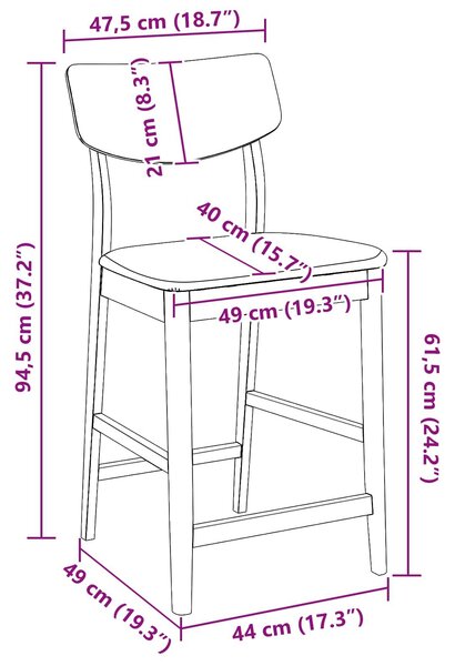 VidaXL Étkező Székek 2 pcs Fehér 48 x 49 x 95 cm Tömör Gumi Fa