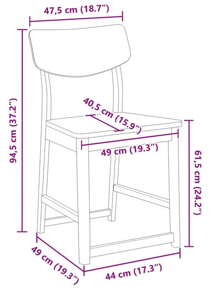 VidaXL Étkező Székek 2 pcs Fehér 48 x 49 x 95 cm Tömör Gumi Fa