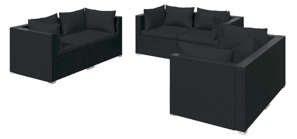 Polyrattan Kerti Ülőgarnitúra - 6 részes - Fekete