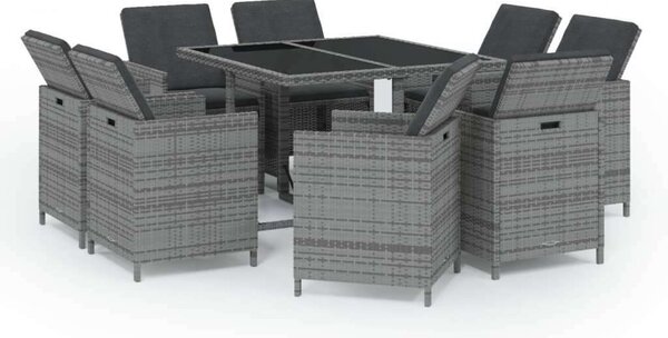 Polyrattan Kerti Étkezőgarnitúra - 9 részes - Szürke