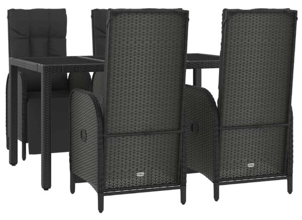 Polyrattan Kerti Étkezőgarnitúra - 5 részes - Fekete