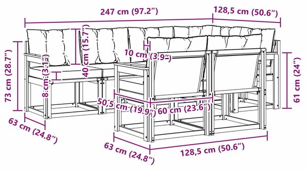 VidaXL Kültéri kanapé szett párnával 7 pcs Fehér és Krém színű