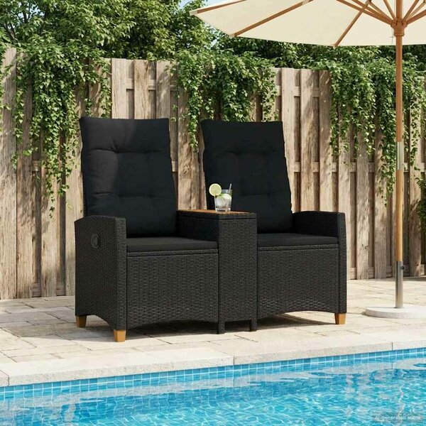 VidaXL Dönthető pad asztallal Fekete 126 x 65 x 112 cm polirattan
