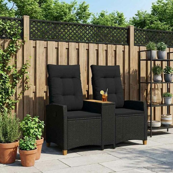 VidaXL Dönthető pad asztallal Fekete 126 x 65 x 112 cm polirattan