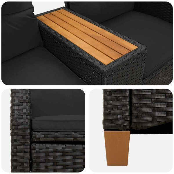 VidaXL Dönthető pad asztallal Fekete 126 x 65 x 112 cm polirattan