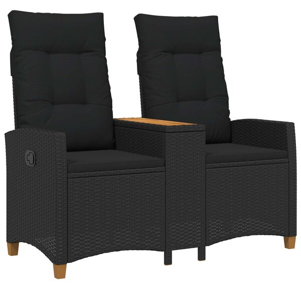 VidaXL Dönthető pad asztallal Fekete 126 x 65 x 112 cm polirattan
