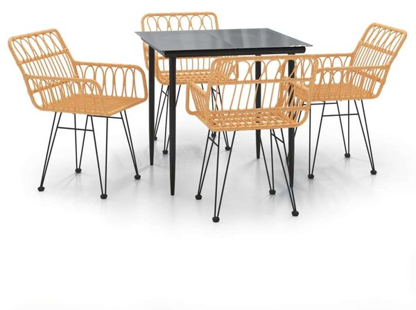 Polyrattan Kerti Étkezőgarnitúra - 5 részes - 80x80cm Asztal